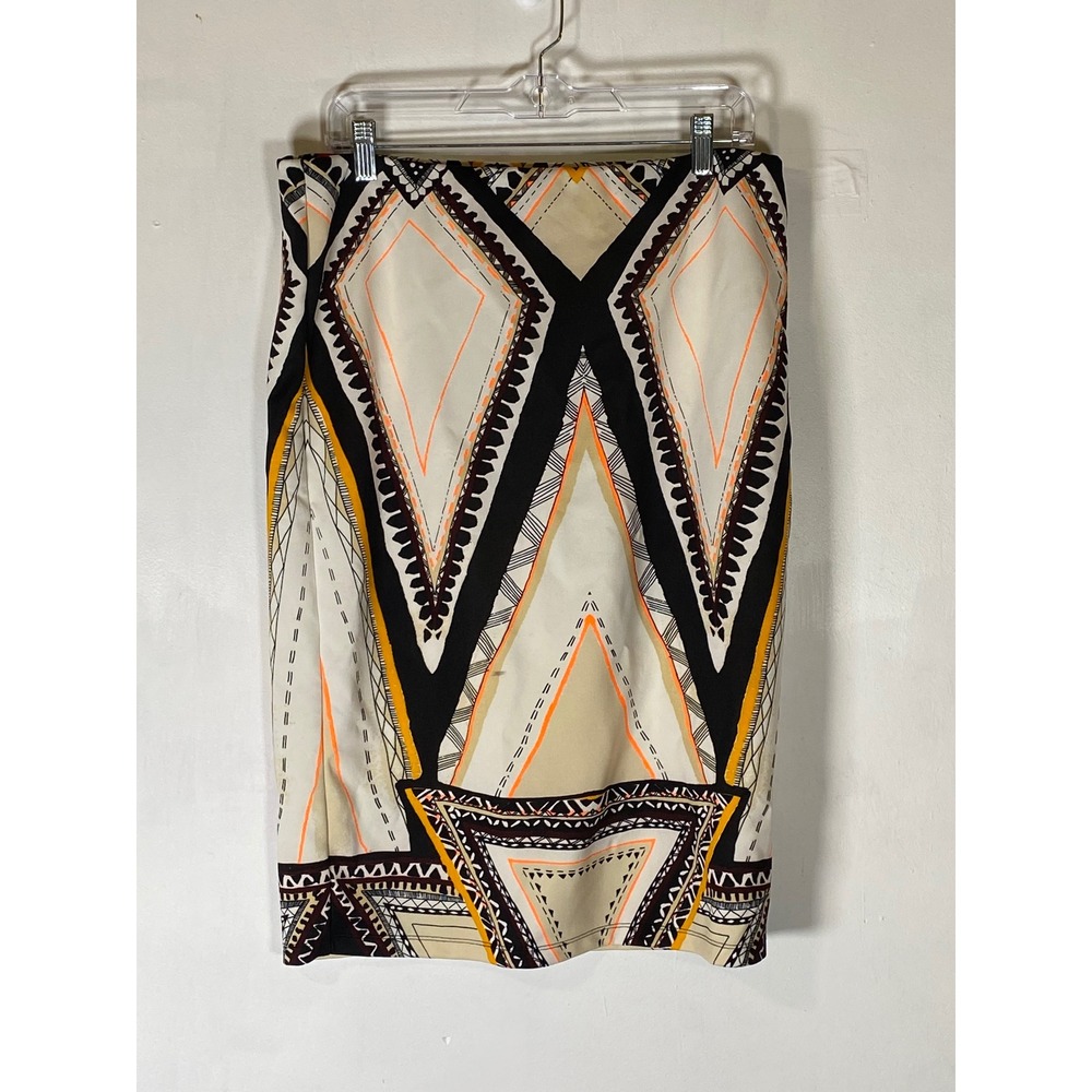 Geometric Print Pencil Skirt - Cream & Black